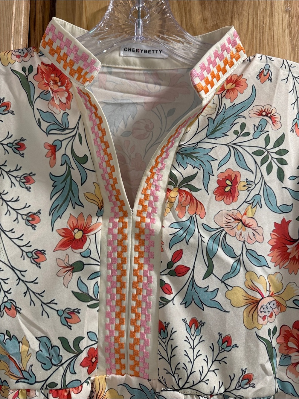 Cherry Betty Cottagecore Boho Floral Popover Top with Mandarin Collar Size S - Picture 3 of 11